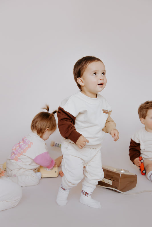 Tiny Threads Co. oversized long sleeve set in brown, worn by O aged 18 months